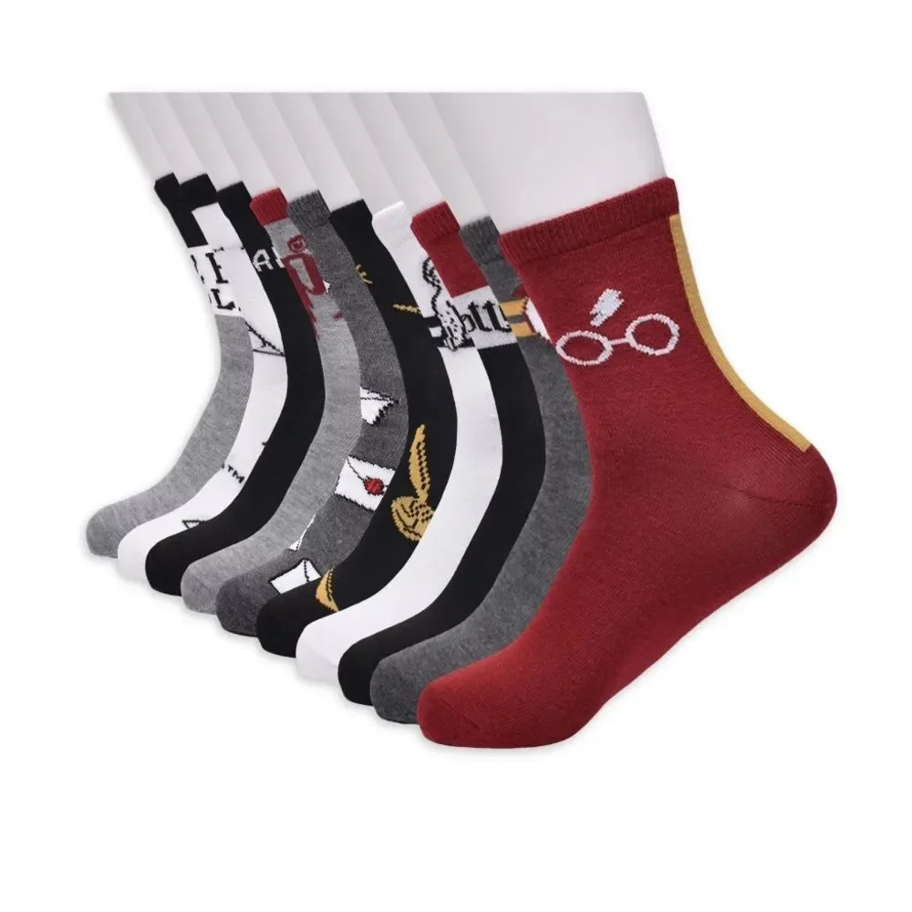 Harry Potter Womens Socks Graphic Crew Burgundy 10 Pack Shoe Sizes 4-10 B4